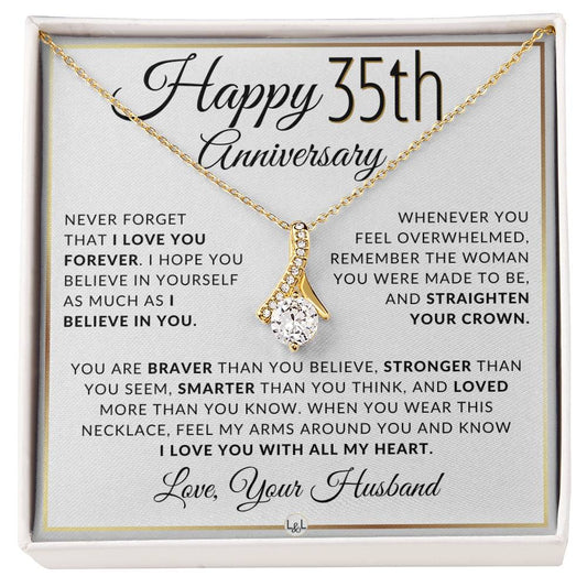 35th Anniversary Gift For Wife - Drop Pendant Necklace + Heartfelt Anniversary Message For Her - Liliana and Liam