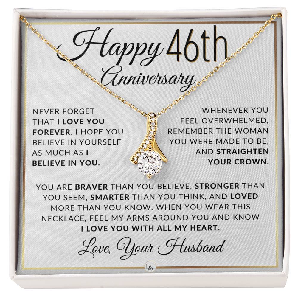 46th Anniversary Gift - Elegant Drop Pendant Necklace + Heartfelt Message for Wife - Liliana and Liam