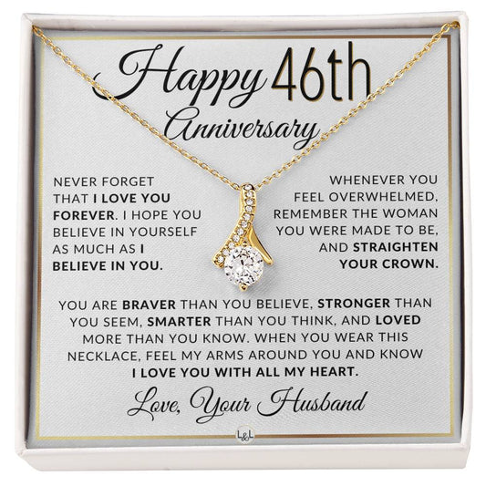 46th Anniversary Gift - Elegant Drop Pendant Necklace + Heartfelt Message for Wife - Liliana and Liam