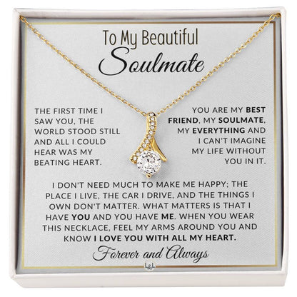 Gift For Her - The World Stood Still - Gift Idea For The Woman You Love - Drop Pendant Necklace + Heartfelt Message - Liliana and Liam