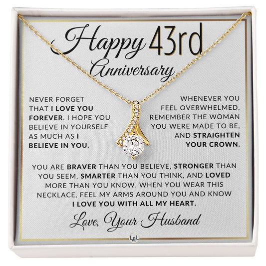 43rd Anniversary Gift - Elegant Drop Pendant Necklace + Heartfelt Message for Wife - Liliana and Liam