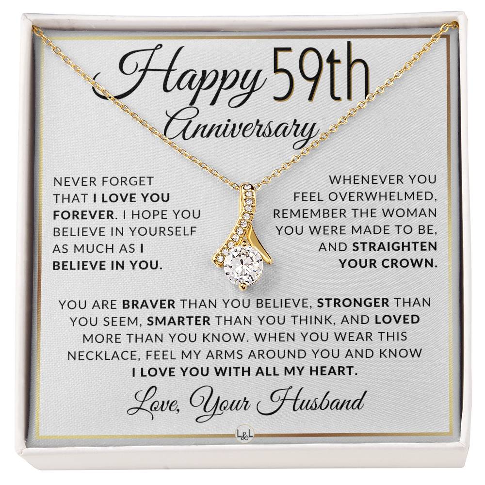 59th Anniversary Gift - Elegant Drop Pendant Necklace + Heartfelt Message for Wife - Liliana and Liam
