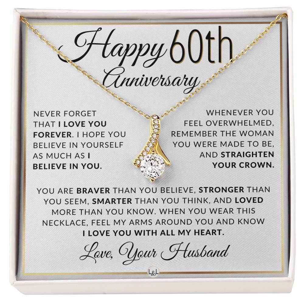 60th Anniversary Gift - Elegant Drop Pendant Necklace + Heartfelt Message for Wife - Liliana and Liam