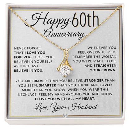 60th Anniversary Gift - Elegant Drop Pendant Necklace + Heartfelt Message for Wife - Liliana and Liam