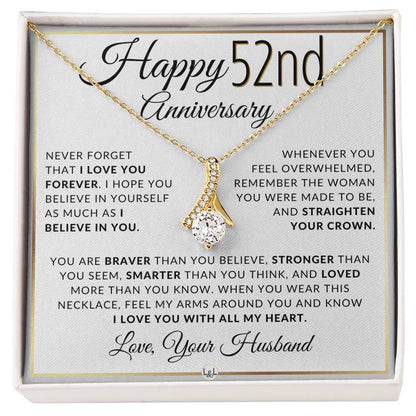 52nd Anniversary Gift - Elegant Drop Pendant Necklace + Heartfelt Message for Wife - Liliana and Liam