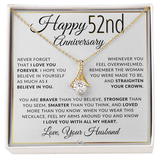 52nd Anniversary Gift - Elegant Drop Pendant Necklace + Heartfelt Message for Wife - Liliana and Liam