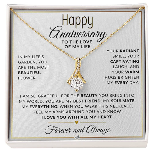 Anniversary Gift For Her - The Beauty You Bring - Anniversary Gift Idea For Wife, Girlfriend or Fiancée - Drop Pendant Necklace + Heartfelt Anniversary Message