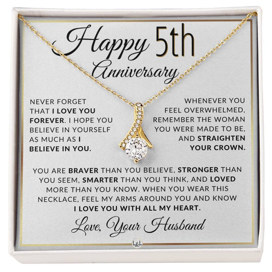 5th Anniversary Gift - Elegant Drop Pendant Necklace + Heartfelt Message for Wife - Liliana and Liam