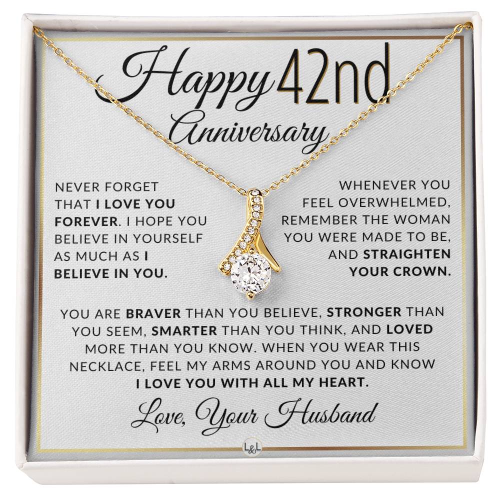 42nd Anniversary Gift For Wife - Anniversary Gift Idea For Your Wife - Drop Pendant Necklace + Heartfelt Anniversary Message - Liliana and Liam