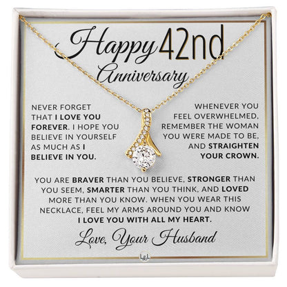 42nd Anniversary Gift - Elegant Drop Pendant Necklace + Heartfelt Message for Wife - Liliana and Liam