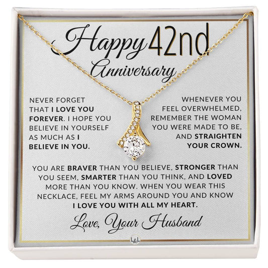 42nd Anniversary Gift - Elegant Drop Pendant Necklace + Heartfelt Message for Wife - Liliana and Liam