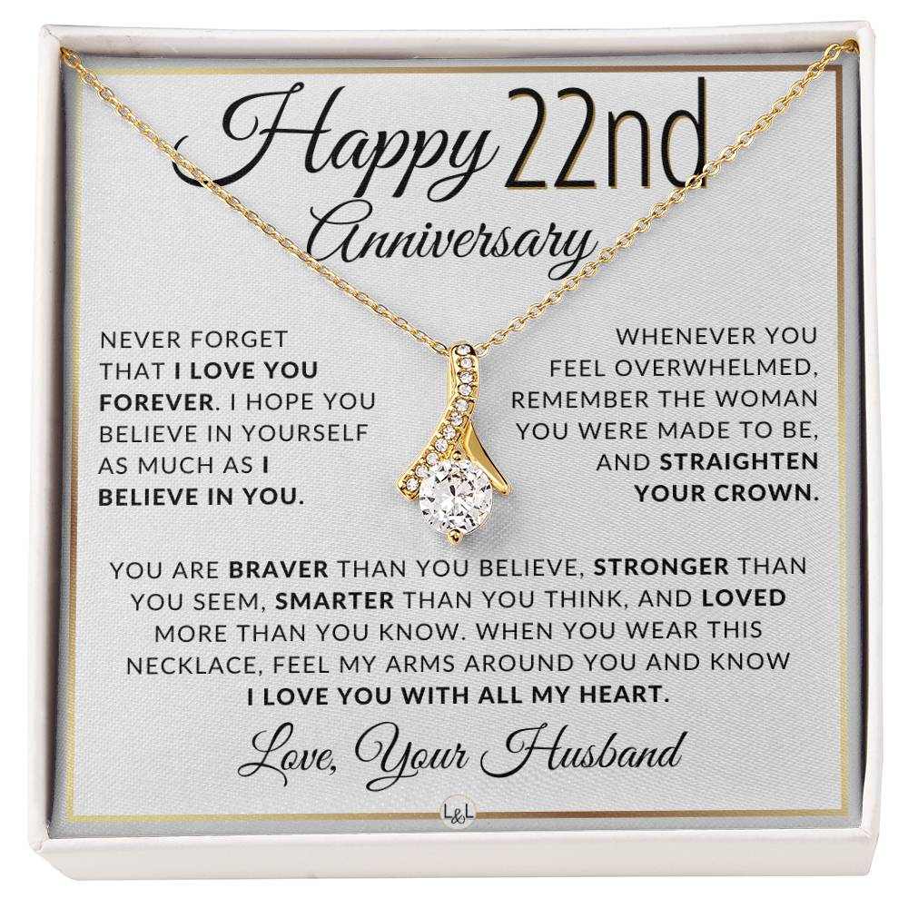 22nd Anniversary Gift - Elegant Drop Pendant Necklace + Heartfelt Message for Wife - Liliana and Liam
