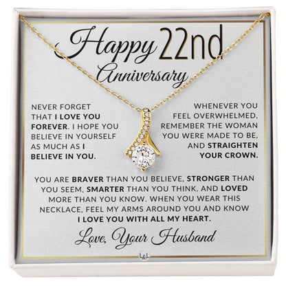 22nd Anniversary Gift - Elegant Drop Pendant Necklace + Heartfelt Message for Wife - Liliana and Liam