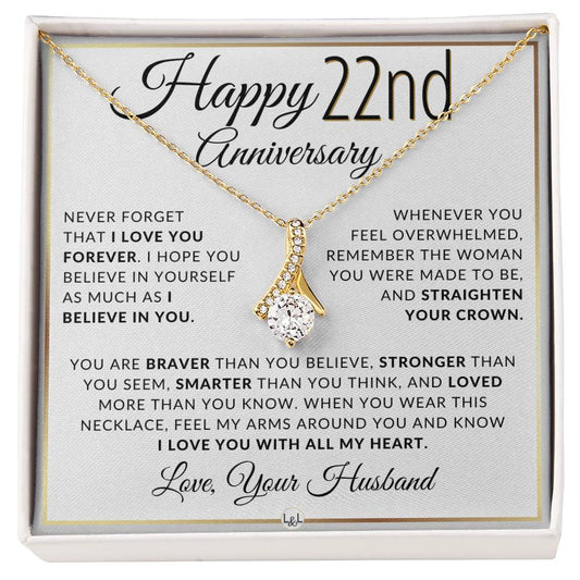 22nd Anniversary Gift - Elegant Drop Pendant Necklace + Heartfelt Message for Wife - Liliana and Liam
