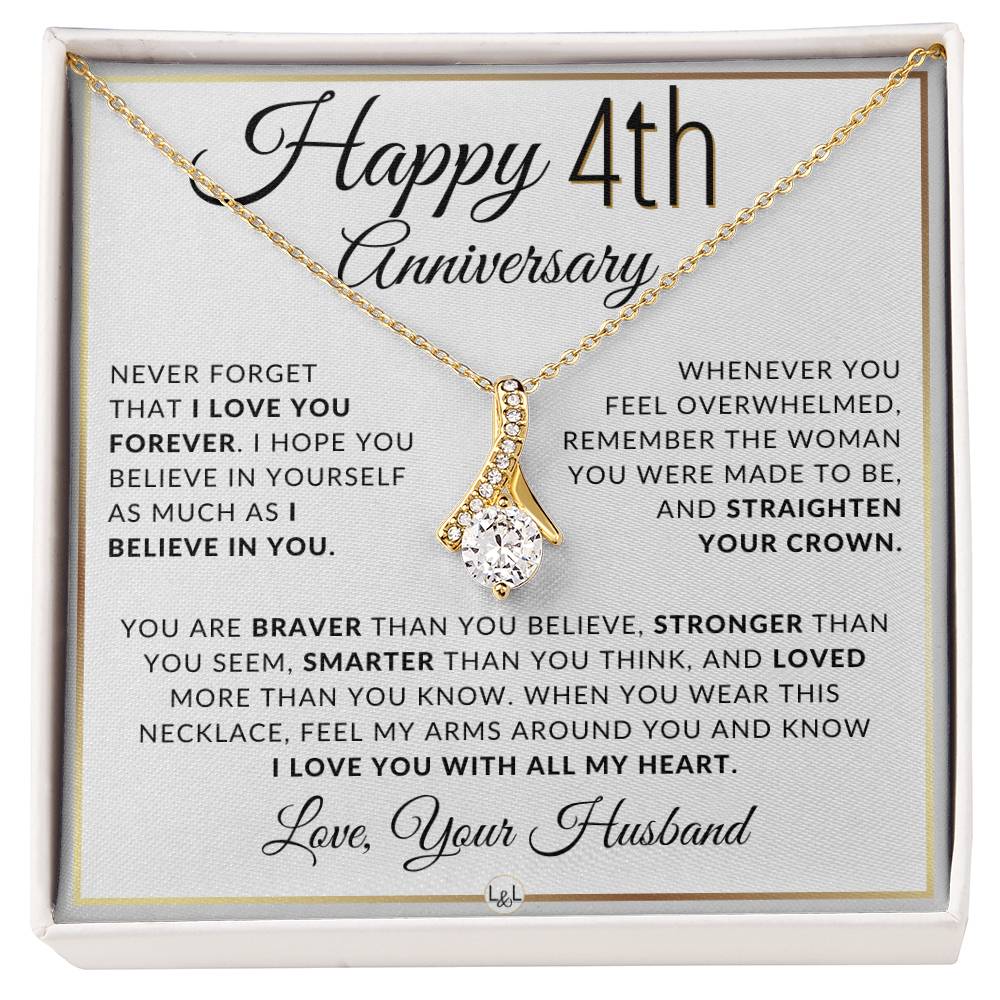 4th Anniversary Gift - Elegant Drop Pendant Necklace + Heartfelt Message for Wife - Liliana and Liam