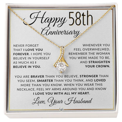 58th Anniversary Gift - Elegant Drop Pendant Necklace + Heartfelt Message for Wife - Liliana and Liam