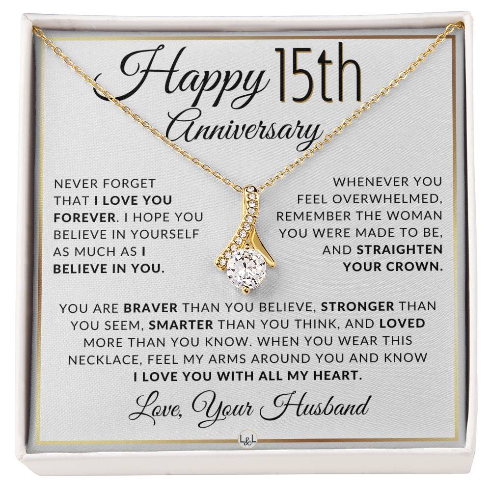 15th Anniversary Gift For Wife - Anniversary Gift Idea For Your Wife - Drop Pendant Necklace + Heartfelt Anniversary Message - Liliana and Liam