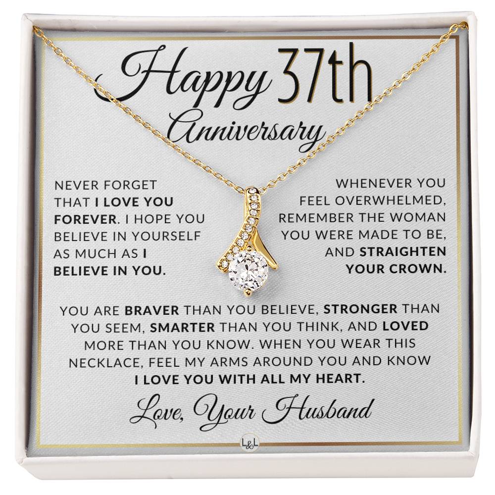 37th Anniversary Gift - Elegant Drop Pendant Necklace + Heartfelt Message for Wife - Liliana and Liam