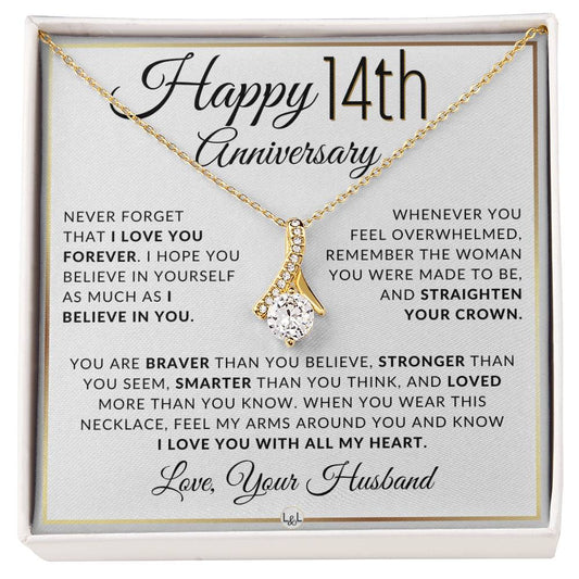 14th Anniversary Gift For Wife - Anniversary Gift Idea For Your Wife - Drop Pendant Necklace + Heartfelt Anniversary Message