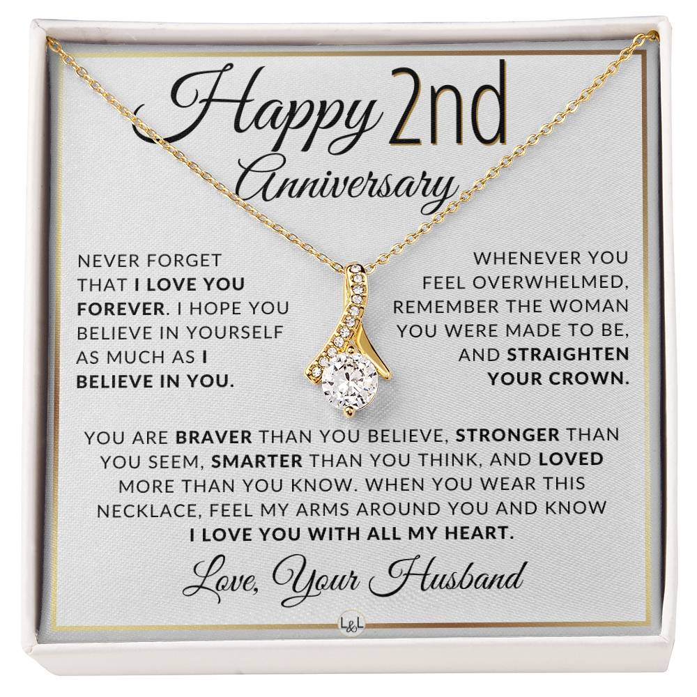 2nd Anniversary Gift For Wife - Anniversary Gift Idea For Your Wife - Drop Pendant Necklace + Heartfelt Anniversary Message - Liliana and Liam