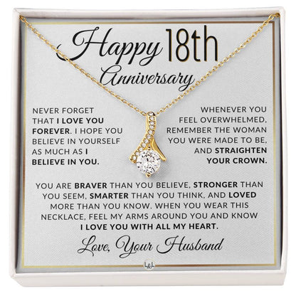 18th Anniversary Gift - Elegant Drop Pendant Necklace + Heartfelt Message for Wife - Liliana and Liam