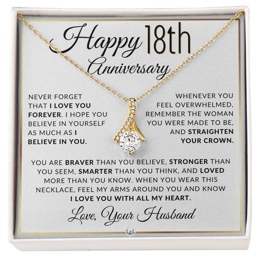 18th Anniversary Gift - Elegant Drop Pendant Necklace + Heartfelt Message for Wife - Liliana and Liam