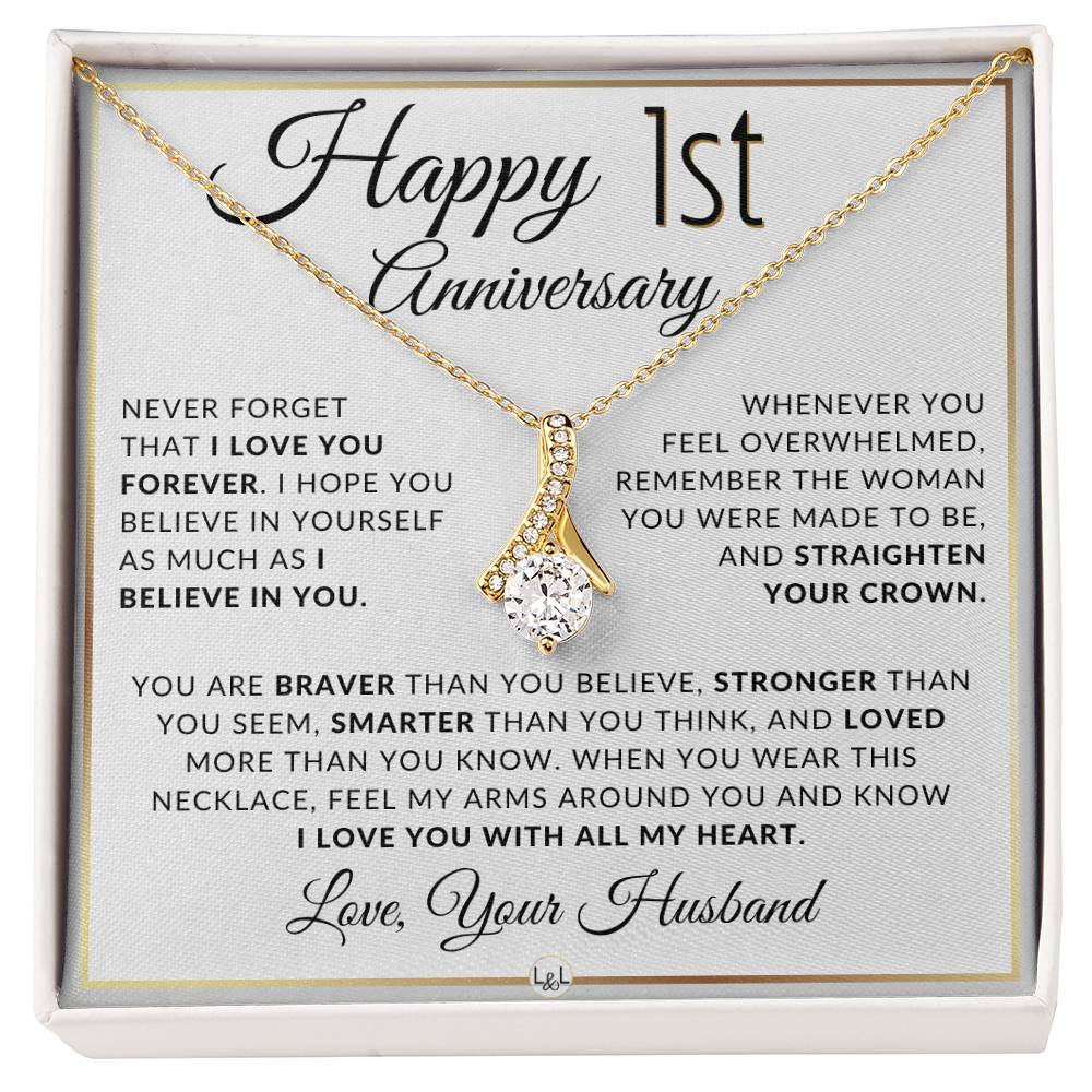 1st Anniversary Gift For Wife - Anniversary Gift Idea For Your Wife - Drop Pendant Necklace + Heartfelt Anniversary Message - Liliana and Liam