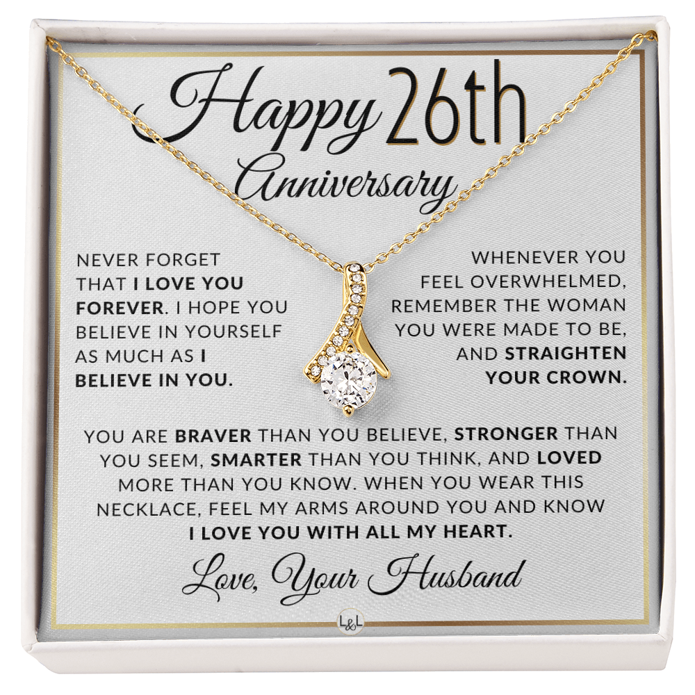 26th Anniversary Gift For Wife - Anniversary Gift Idea For Your Wife - Drop Pendant Necklace + Heartfelt Anniversary Message
