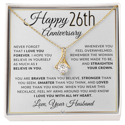 26th Anniversary Gift For Wife - Anniversary Gift Idea For Your Wife - Drop Pendant Necklace + Heartfelt Anniversary Message