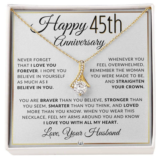 45th Anniversary Gift - Elegant Drop Pendant Necklace + Heartfelt Message for Wife - Liliana and Liam
