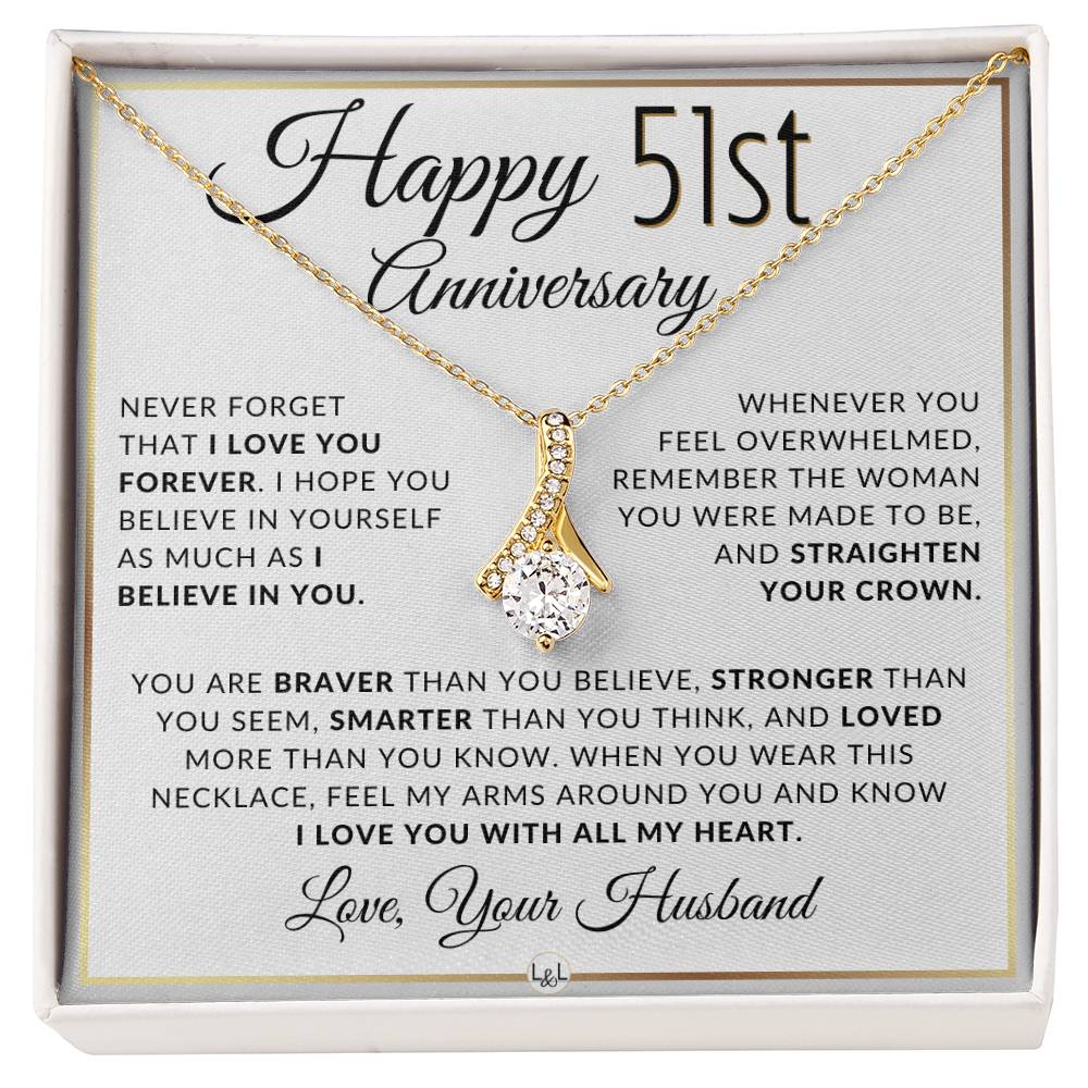 51st Anniversary Gift For Wife - Anniversary Gift Idea For Your Wife - Drop Pendant Necklace + Heartfelt Anniversary Message - Liliana and Liam