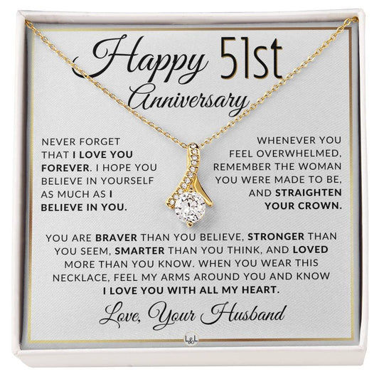 51st Anniversary Gift - Elegant Drop Pendant Necklace + Heartfelt Message for Wife - Liliana and Liam
