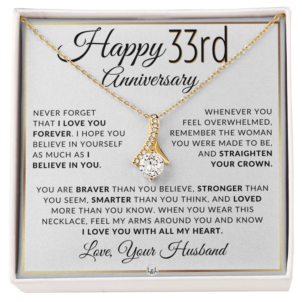 33rd Anniversary Gift - Elegant Drop Pendant Necklace + Heartfelt Message for Wife - Liliana and Liam