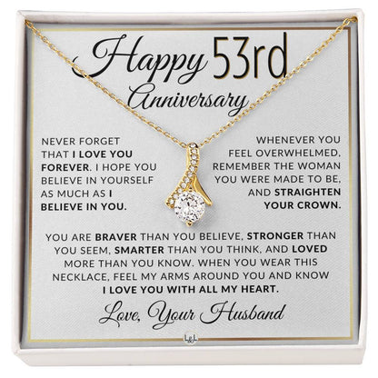 53rd Anniversary Gift - Elegant Drop Pendant Necklace + Heartfelt Message for Wife - Liliana and Liam