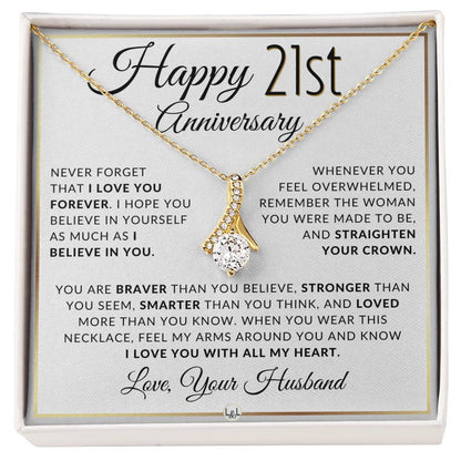21st Anniversary Gift - Elegant Drop Pendant Necklace + Heartfelt Message for Wife - Liliana and Liam