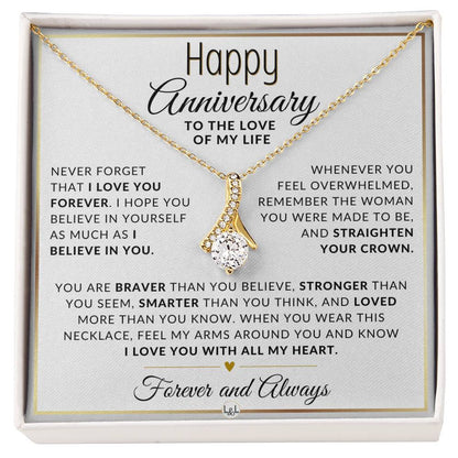 Anniversary Gift For Her - I Love You Forever - Anniversary Gift Idea For Wife, Girlfriend or Fiancée - Drop Pendant Necklace + Heartfelt Anniversary Message - Liliana and Liam