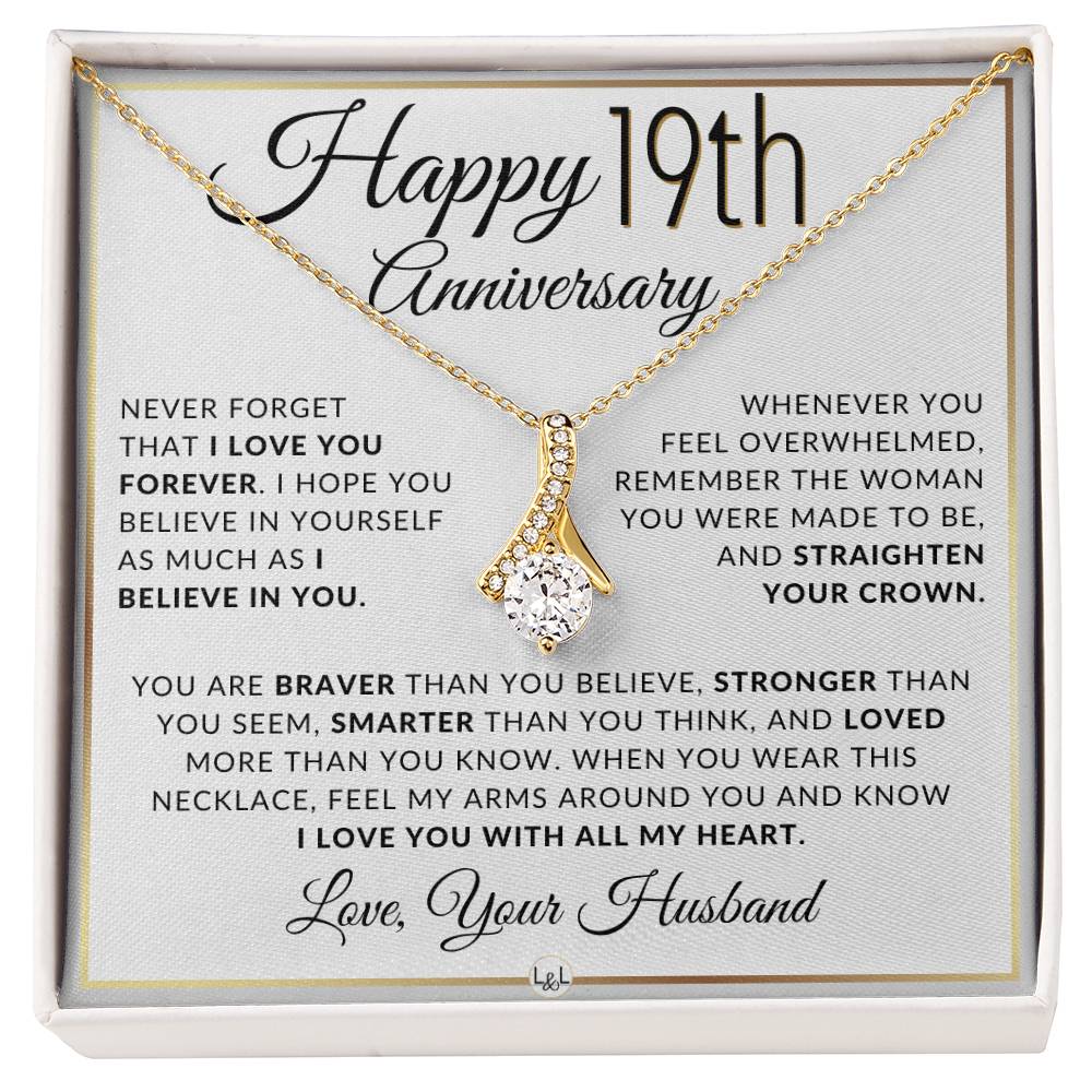 19th Anniversary Gift - Elegant Drop Pendant Necklace + Heartfelt Message for Wife - Liliana and Liam