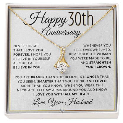 30th Anniversary Gift - Elegant Drop Pendant Necklace + Heartfelt Message for Wife - Liliana and Liam