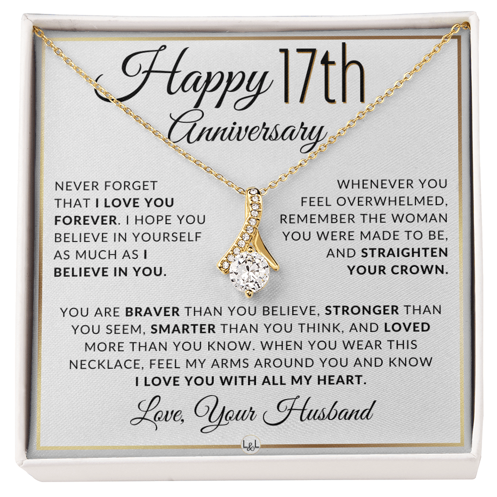 17th Anniversary Gift - Drop Pendant Necklace - Husband to Wife - Liliana and Liam