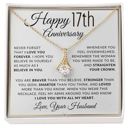 17th Anniversary Gift - Drop Pendant Necklace - Husband to Wife - Liliana and Liam