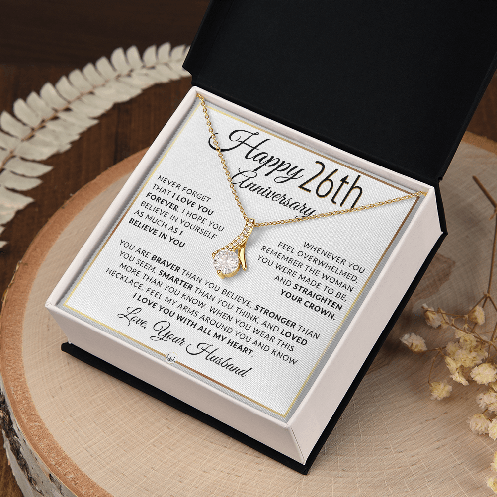 26th Anniversary Gift For Wife - Anniversary Gift Idea For Your Wife - Drop Pendant Necklace + Heartfelt Anniversary Message