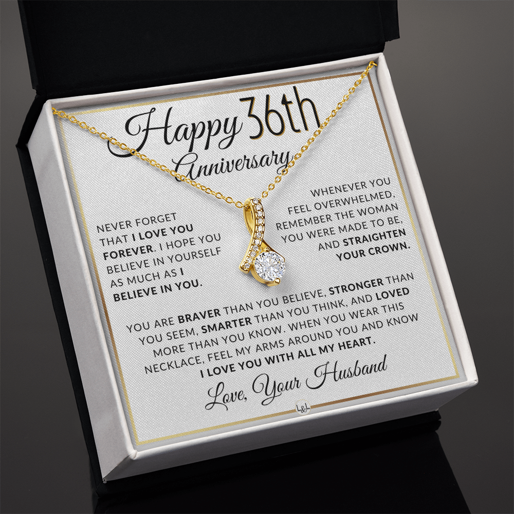 36th Anniversary Gift For Wife - Anniversary Gift Idea For Your Wife - Drop Pendant Necklace + Heartfelt Anniversary Message