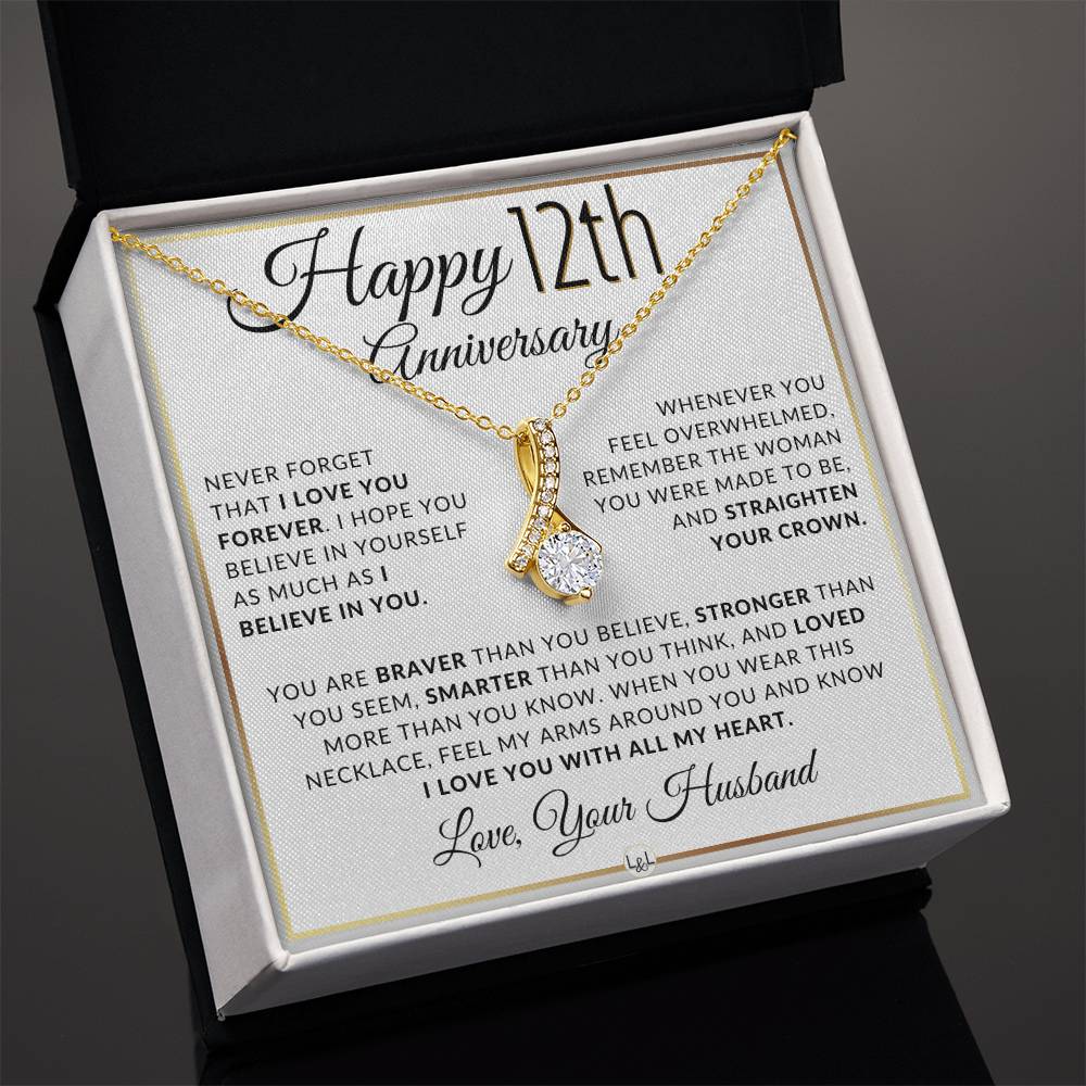 12th Anniversary Gift For Wife - Drop Pendant Necklace + Heartfelt Anniversary Message For Her - Liliana and Liam