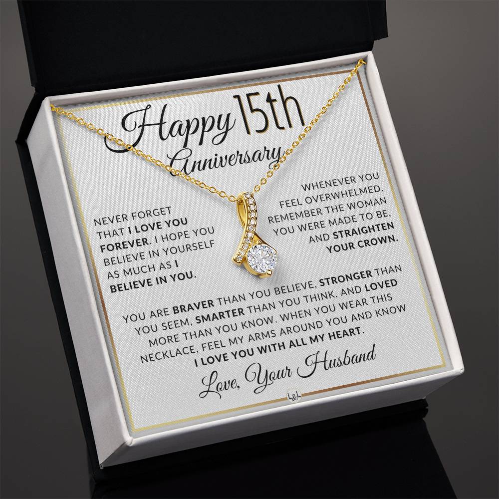 15th Anniversary Gift For Wife - Anniversary Gift Idea For Your Wife - Drop Pendant Necklace + Heartfelt Anniversary Message - Liliana and Liam