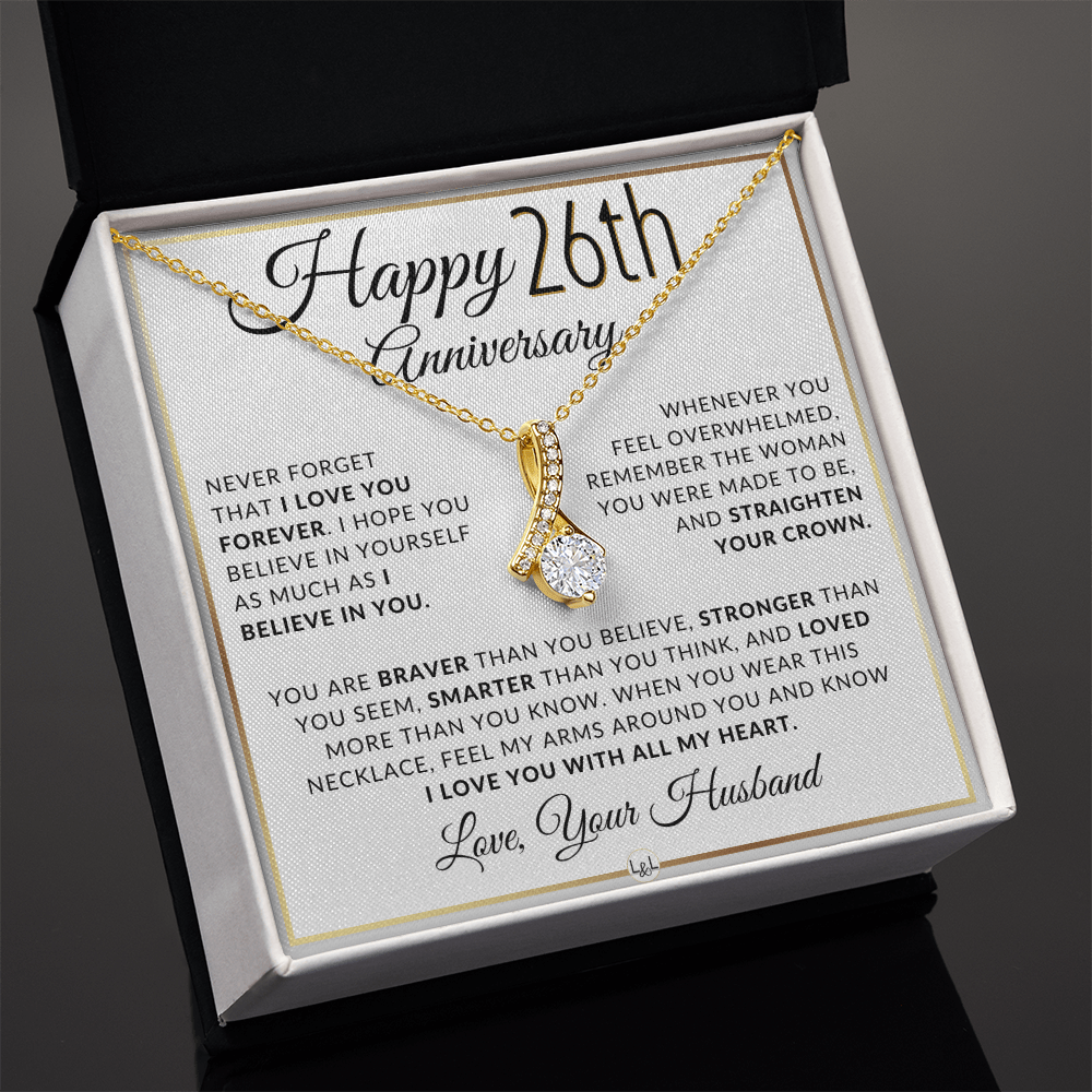 26th Anniversary Gift For Wife - Anniversary Gift Idea For Your Wife - Drop Pendant Necklace + Heartfelt Anniversary Message