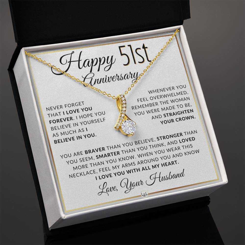 51st Anniversary Gift For Wife - Anniversary Gift Idea For Your Wife - Drop Pendant Necklace + Heartfelt Anniversary Message - Liliana and Liam