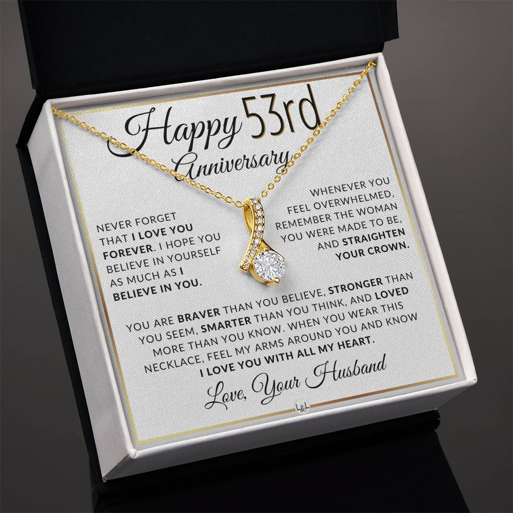 53rd Anniversary Gift For Wife - Anniversary Gift Idea For Your Wife - Drop Pendant Necklace + Heartfelt Anniversary Message - Liliana and Liam
