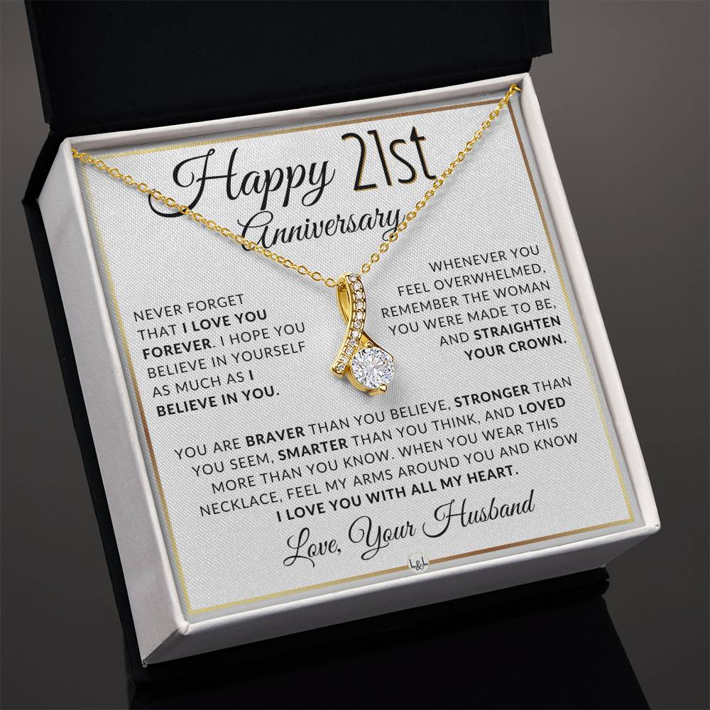 21st Anniversary Gift For Wife - Anniversary Gift Idea For Your Wife - Drop Pendant Necklace + Heartfelt Anniversary Message - Liliana and Liam