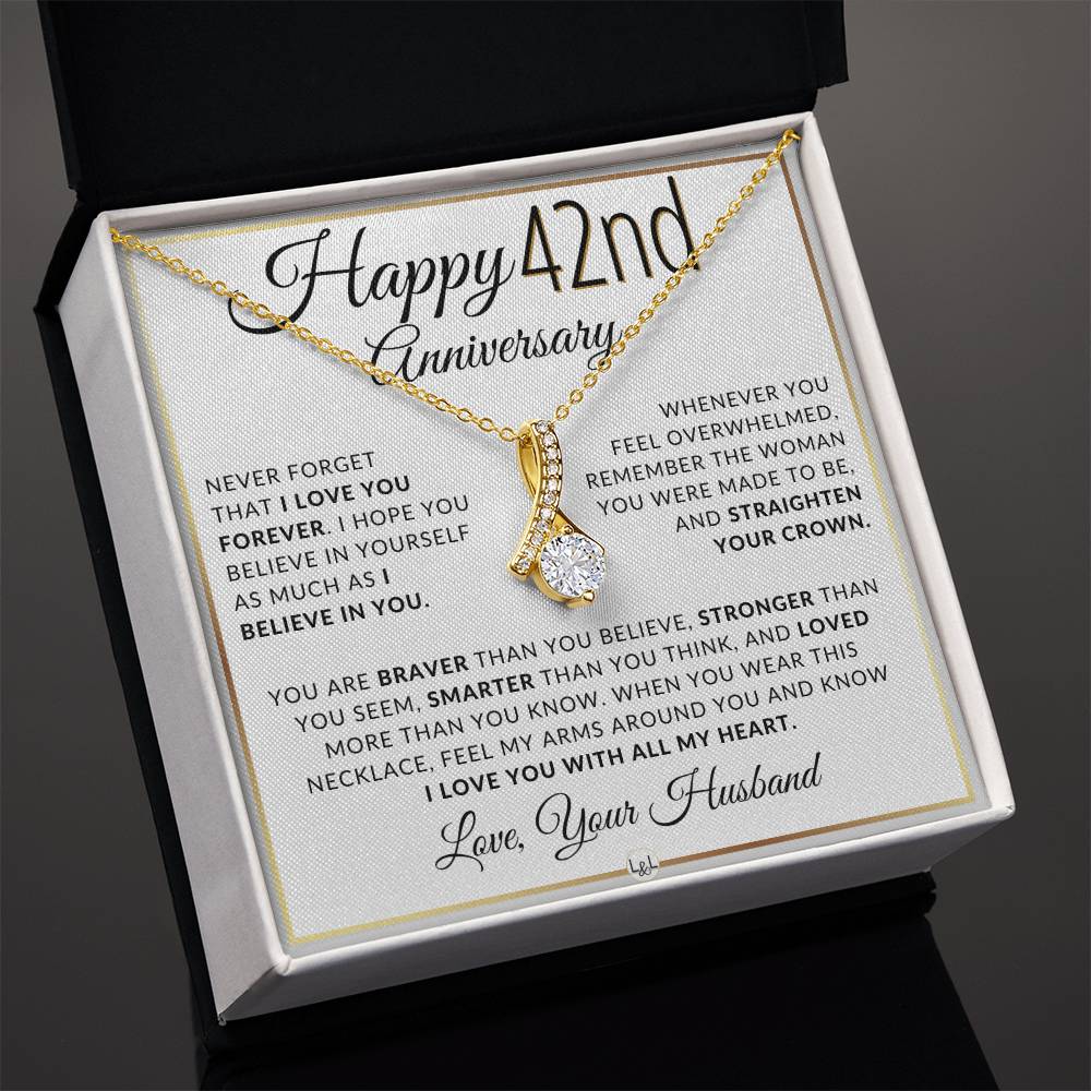 42nd Anniversary Gift For Wife - Anniversary Gift Idea For Your Wife - Drop Pendant Necklace + Heartfelt Anniversary Message - Liliana and Liam