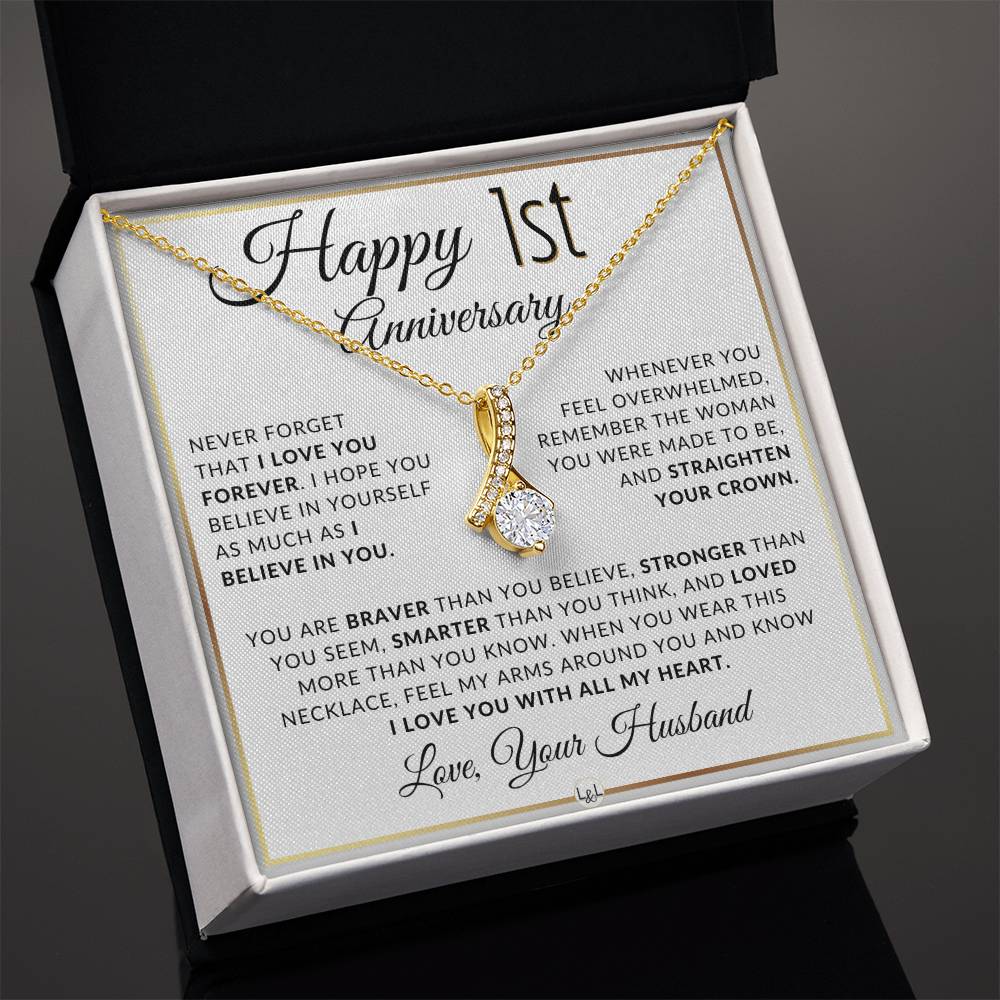 1st Anniversary Gift For Wife - Anniversary Gift Idea For Your Wife - Drop Pendant Necklace + Heartfelt Anniversary Message - Liliana and Liam